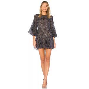 BCBG Navy Blue Burnout Velvet Polka Dot Mini Dress